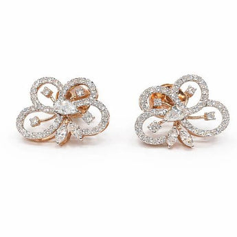 Rose Gold Triple Loop Diamond Flower Stud Earrings