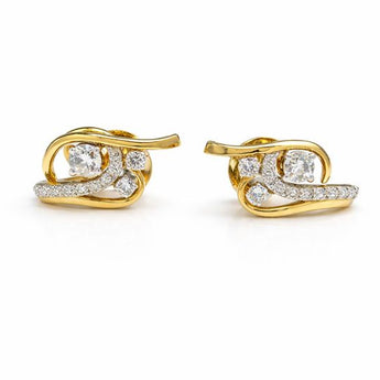 Modern Yellow Gold Round Diamond Earrings