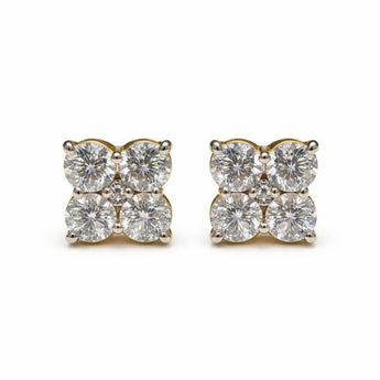 Quad-Cluster Round Diamond Stud Earrings