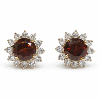 Vintage Halo Cognac Diamond Earrings