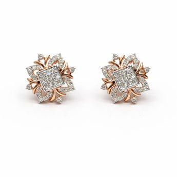 Floral Cluster Diamond Stud Earrings in 14K Rose Gold Two-Tone Finish