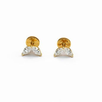 Minimalist Marquise Diamond Butterfly Studs in Yellow Gold