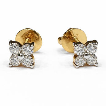 Classic 14K Gold Four-Stone Diamond Clover Stud Earrings for Women