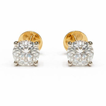 Classic Round Brilliant Solitaire Diamond Studs in 14K Yellow Gold