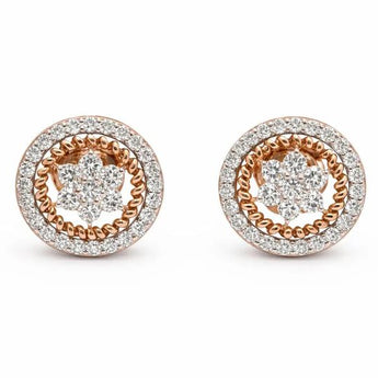 Geometric Twisted Rose Gold Diamond Halo Studs