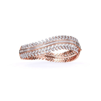 Ivana Jewels Bracelets Rose Gold / 14KT Baguette & Round Diamond Classic Kada Bracelet