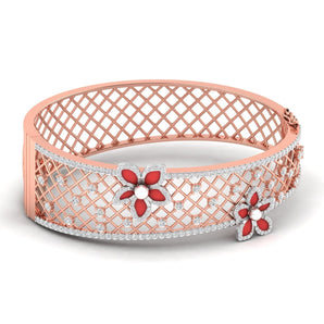 Ivana Jewels Bracelets Rose Gold / 14KT Diamond Floral Bangle