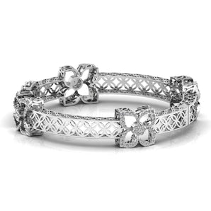 Ivana Jewels Bracelets White Gold / 14KT Round Cut Diamond Flower Bangle
