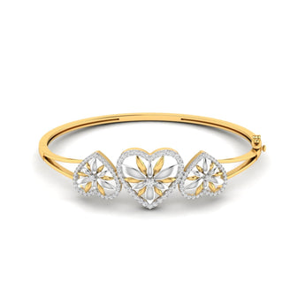 Ivana Jewels Bracelets Yellow Gold / 14KT Heart & Flower Diamond Bangle