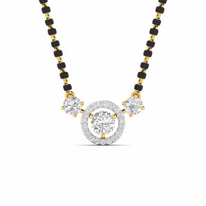 Ivana Jewels Chain Pendant Yellow Gold / 14KT Luxurious Black Bead Mangalsutra with Triple Diamond Pendant