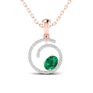 Ivana Jewels Charms & Pendant Rose Gold / 14KT OVAL Shape Coloured Stone & Round Diamond Pendant