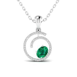 Ivana Jewels Charms & Pendant White Gold / 14KT OVAL Shape Coloured Stone & Round Diamond Pendant