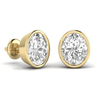 Ivana Jewels Earrings 1.5 Carats Each Oval Shape Solitaire Diamond Bezel Setting Studs Earring