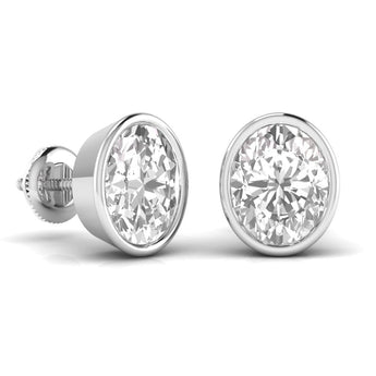 Ivana Jewels Earrings 1.5 Carats Each Oval Shape Solitaire Diamond Bezel Setting Studs Earring
