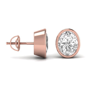 Ivana Jewels Earrings 1.5 Carats Each Oval Shape Solitaire Diamond Bezel Setting Studs Earring