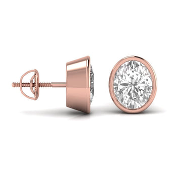 Ivana Jewels Earrings 1.5 Carats Each Oval Shape Solitaire Diamond Bezel Setting Studs Earring
