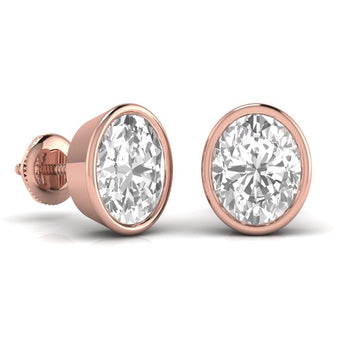 Ivana Jewels Earrings 1.5 Carats Each Oval Shape Solitaire Diamond Bezel Setting Studs Earring