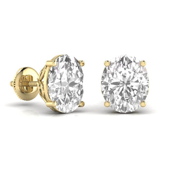 Ivana Jewels Earrings 1.5 Carats Each Oval Shape Solitaire Diamond Four Prong Setting Studs Earring