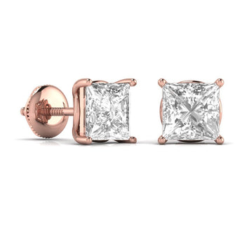 Ivana Jewels Earrings 1.5 Carats Each Princess Shape Solitaire Diamond 4-Prong Basket Setting Studs Earring