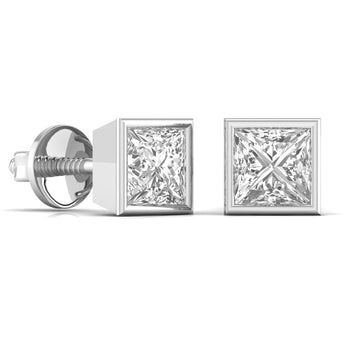 Ivana Jewels Earrings 3 Carat Each Princess Shape Solitaire Diamond Bezel Setting Studs Earring