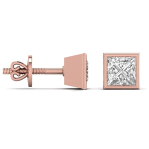 Ivana Jewels Earrings 3 Carat Each Princess Shape Solitaire Diamond Bezel Setting Studs Earring