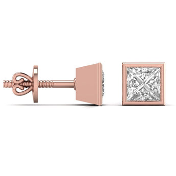 Ivana Jewels Earrings 3 Carat Each Princess Shape Solitaire Diamond Bezel Setting Studs Earring