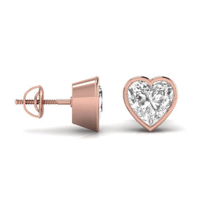 Ivana Jewels Earrings 3 Carats Each Heart Shape Solitaire Diamond Three Bezel Setting Studs Earring