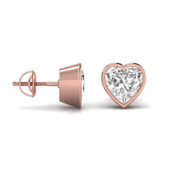 Ivana Jewels Earrings 3 Carats Each Heart Shape Solitaire Diamond Three Bezel Setting Studs Earring