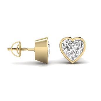 Ivana Jewels Earrings 3 Carats Each Heart Shape Solitaire Diamond Three Bezel Setting Studs Earring