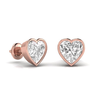 Ivana Jewels Earrings 3 Carats Each Heart Shape Solitaire Diamond Three Bezel Setting Studs Earring