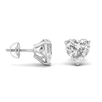 Ivana Jewels Earrings 3 Carats Each Heart Shape Solitaire Diamond Three Prong Martini Setting Studs Earring