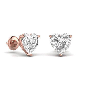 Ivana Jewels Earrings 3 Carats Each Heart Shape Solitaire Diamond Three Prong Martini Setting Studs Earring
