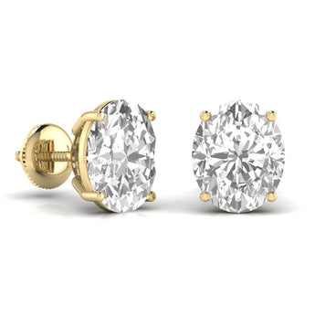 Ivana Jewels Earrings 3 Carats Each Oval Shape Solitaire Diamond 4-Prong Setting Studs Earring