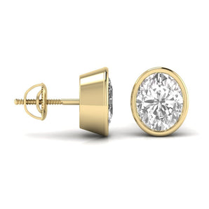 Ivana Jewels Earrings 3 Carats Each Oval Shape Solitaire Diamond Bezel Setting Studs Earring