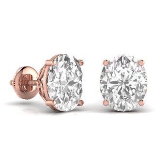 Ivana Jewels Earrings 3 Carats Each Oval Shape Solitaire Diamond Four Prong Setting Studs Earring