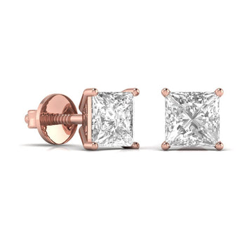 Ivana Jewels Earrings 3 Carats Each Princess Shape Solitaire Diamond Four Prong Basket Setting Studs Earring