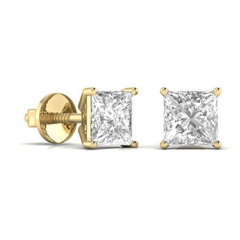 Ivana Jewels Earrings 3 Carats Each Princess Shape Solitaire Diamond Four Prong Basket Setting Studs Earring