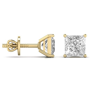 Ivana Jewels Earrings 3 Carats Each Princess Shape Solitaire Diamond Four Prong Basket Setting Studs Earring