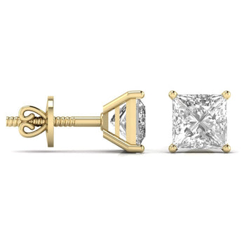 Ivana Jewels Earrings 3 Carats Each Princess Shape Solitaire Diamond Four Prong Basket Setting Studs Earring