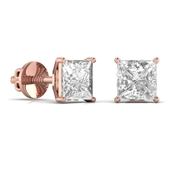 Ivana Jewels Earrings 3 Carats Each Princess Shape Solitaire Diamond V-shaped Prong Setting Studs Earring
