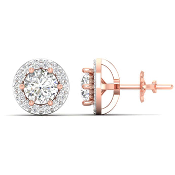 Ivana Jewels Earrings Diamond Halo Studs in Two-Tone Gold