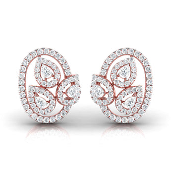 Ivana Jewels Earrings Pear & Round Diamond Leaf Stud Earrings
