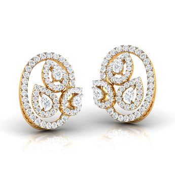 Ivana Jewels Earrings Pear & Round Diamond Leaf Stud Earrings