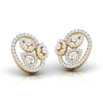 Ivana Jewels Earrings Pear & Round Diamond Leaf Stud Earrings