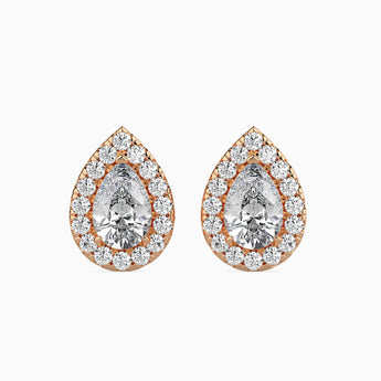 Ivana Jewels Earrings Rose Gold / 14KT 0.30 Carat Each Pear & Round Diamond Halo Stud Earring