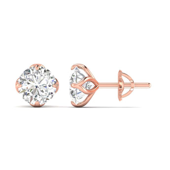 Ivana Jewels Earrings Rose Gold / 14KT 1.03 Carats Each Round Diamonds 4-Prongs Settings Studs Earring