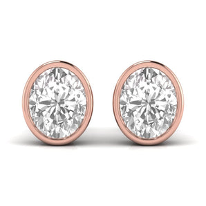 Ivana Jewels Earrings Rose Gold / 14KT 1.5 Carats Each Oval Shape Solitaire Diamond Bezel Setting Studs Earring