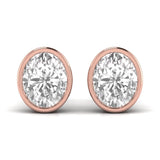 Ivana Jewels Earrings Rose Gold / 14KT 1.5 Carats Each Oval Shape Solitaire Diamond Bezel Setting Studs Earring
