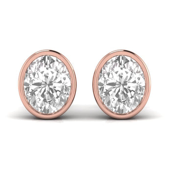 Ivana Jewels Earrings Rose Gold / 14KT 1.5 Carats Each Oval Shape Solitaire Diamond Bezel Setting Studs Earring