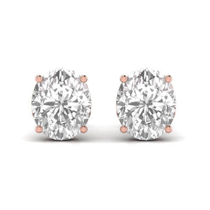 Ivana Jewels Earrings Rose Gold / 14KT 1.5 Carats Each Oval Shape Solitaire Diamond Four Prong Basket Setting Studs Earring